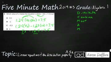 Algebra 1 STAAR Practice Linear Equations and the Distributive Property (A.5A - #7)