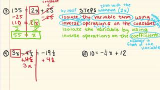 Math Packet #1, page 29, examples of two-step equations