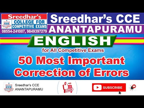 English 50 Most Important Correction of Errors/ALL COMPETITIVE EXAMS/SREEDHAR'S CCE ANANTAPURAMU.