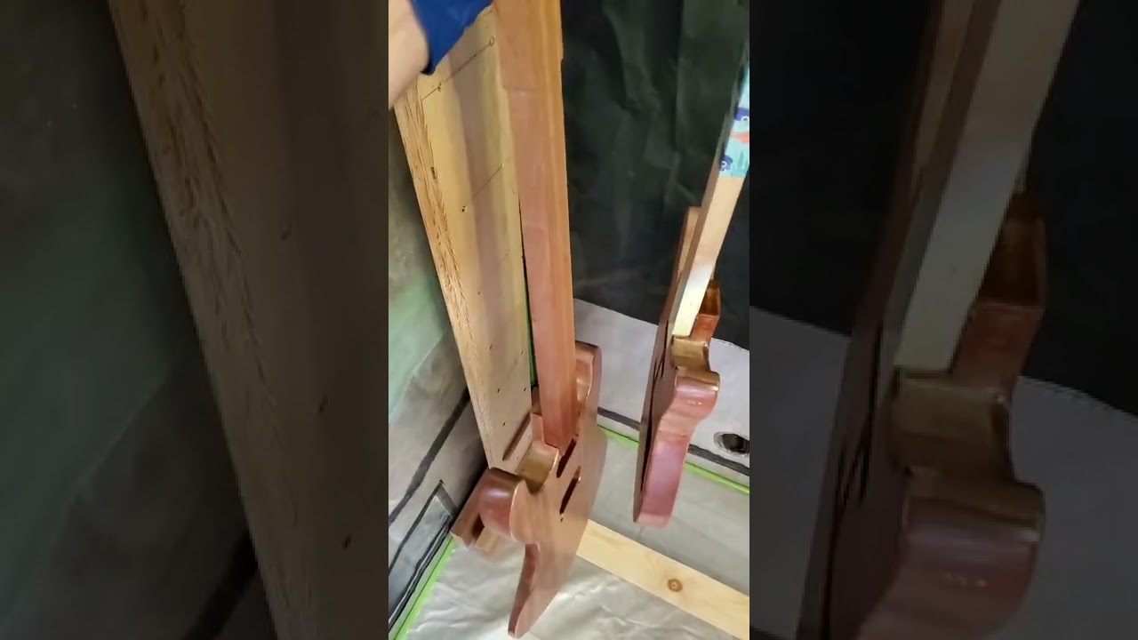 Spraying sealer on these mahogany guitar bodies YouTube