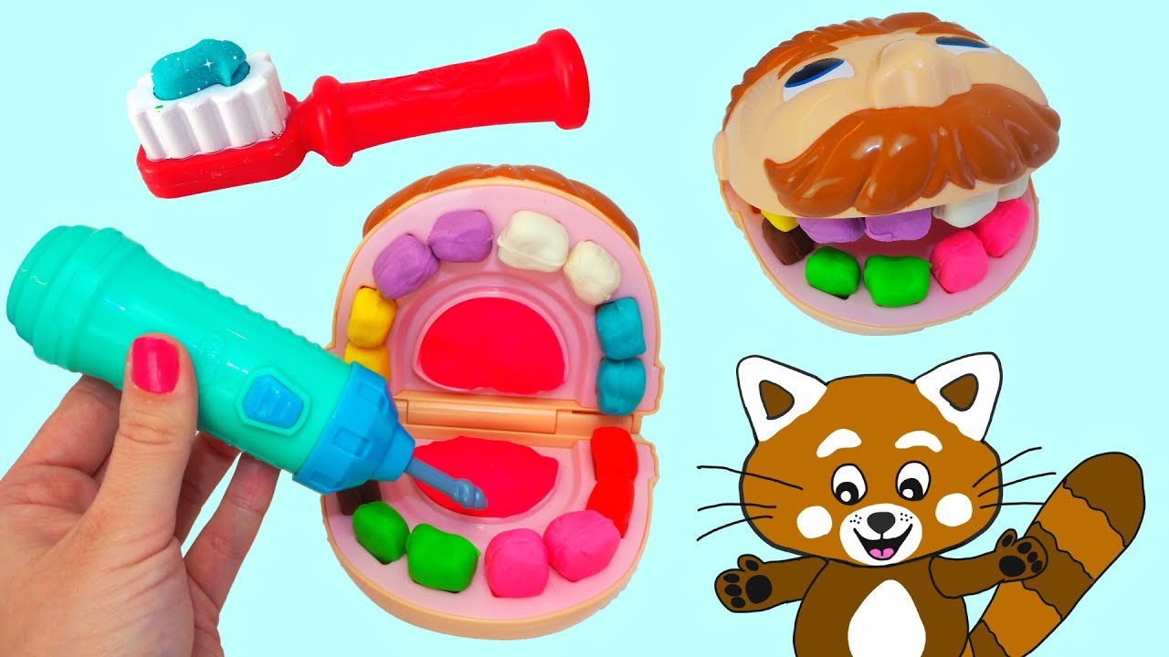 Pukkins leker tandläkare - Rolig lek med leksaker för barn - Lär dig svenska på vår barnkanal