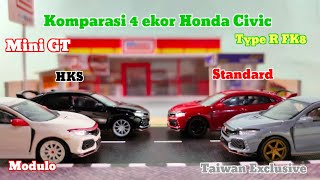 Komparasi mini GT Honda Civic FK8 Modulo, Civic HKS, Civic Taiwan Exclusive, Civic Type R Standard