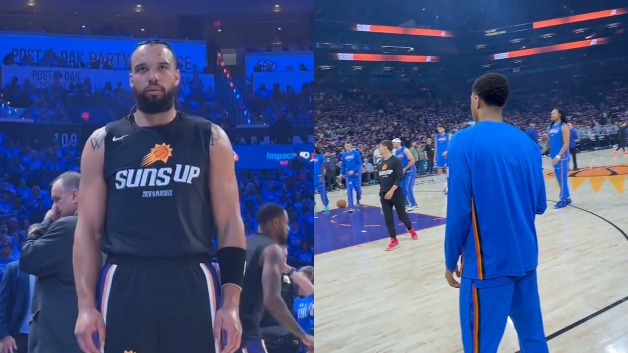 狄龙怒视替补席，身后雷霆全队在热身！这波死亡凝视尴尬了