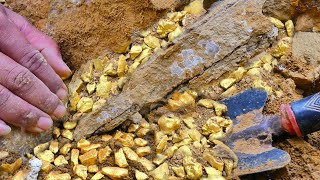 Gold Rush! Million of Gold Treasure found under Stone at Mountain, Mining Exciting Panning Gold.