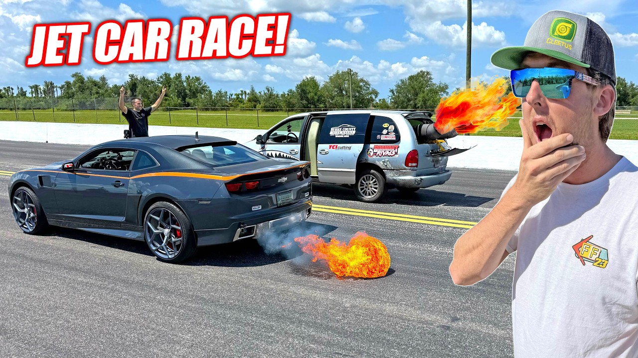 Turbine Camaro vs. Turbine Minivan - Afterburner Drag Race! - YouTube