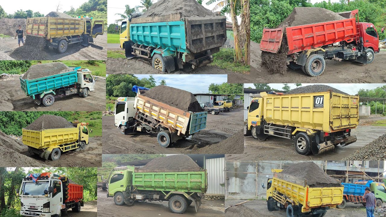 Truk Jomplang.KOMPILASI Mobil TRUK Bergantian Bongkar MUATAN PASIR Saring FULL BAK Tinggi Menggunung