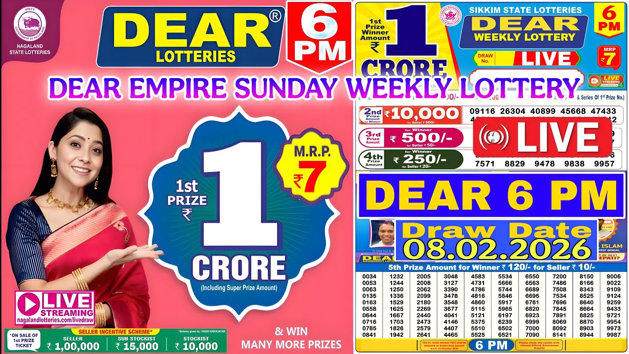 DEAR EMPIRE SUNDAY LOTTERY SAMBAD LIVE 6 PM 08.02.2026 LOTTERY RESULT LIVE SIKKIM LOTTERY LIVE
