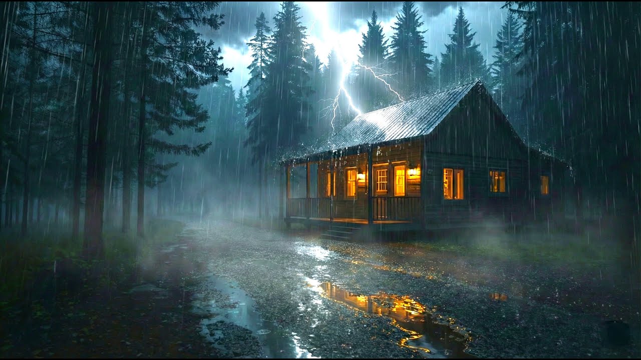 Heavy Rain & Distant Thunder in a Cozy Cabin 🌧️⚡ Deep Sleep Fast | 3 ...
