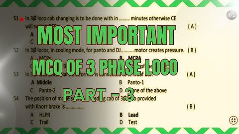 Technical Objective Question of 3 phase Loco Part - 3 | Railway LDCE Exam MCQ |