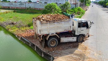 Be Watchful Start New Landfill Task Using Dump Truck 5Ton & Pushing stone Soil by Skill Dozer 
