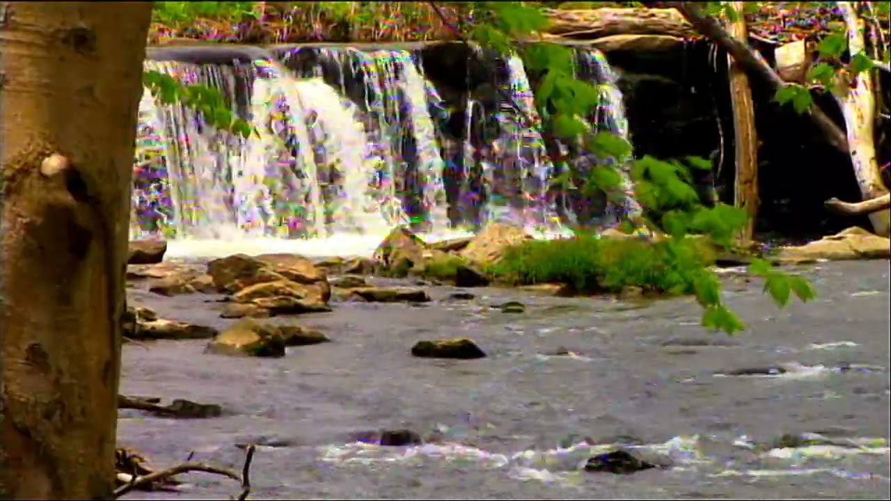 Soothing Rocky Mountain Waterfall and River. Relaxing Nature Sounds. White Noise to Sleep.