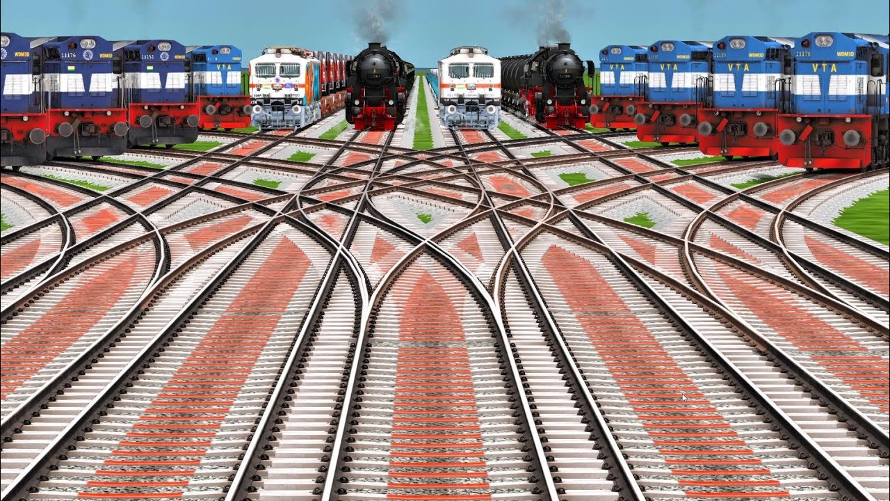 💨 Full Speed WAP4 Electric Train on Risky Zig-Zag Track⚔ Extreme Rail Battle! WAP4 Electric Crossing