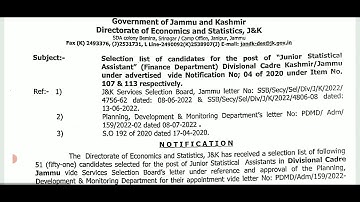 Junior Statistical Assistant Selection List Out