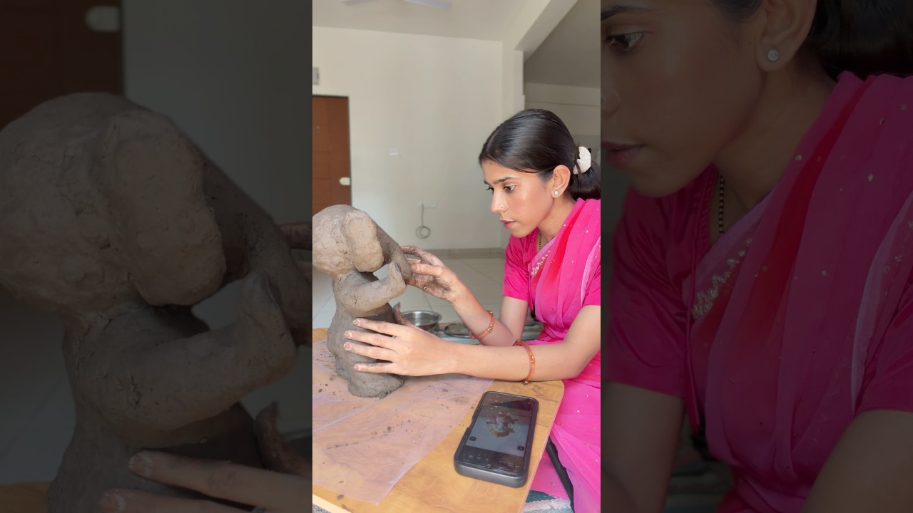 Making Bal Ganesha with clay Part - 1 🥰 @iVasuu #ganpati #ganeshchaturthi #minivlog #clayart