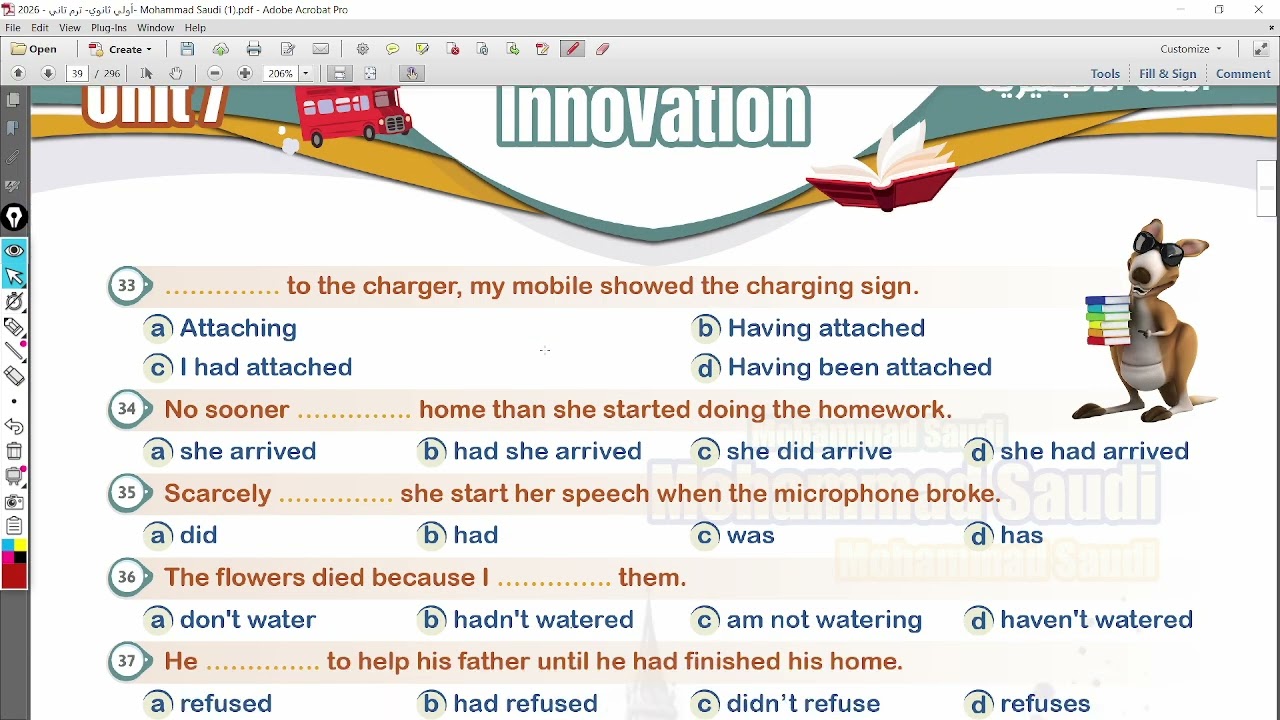 1st year Unit 7 Grammar Past Perfect pages 37-- 40