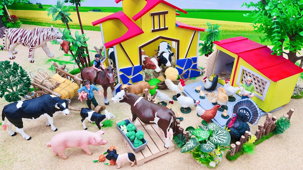 23 Minutes Satisfying with Build a Farm with Cow Barn and Chicken Coop | DIY Cattle Farm Diorama