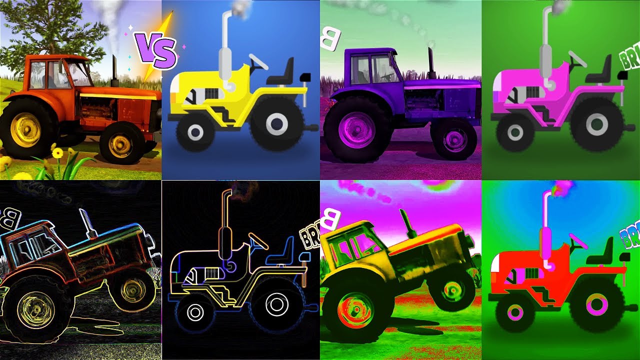 POLLITO PIO Y PULCINO PIO TRACTOR MUCHOS COLORES COMPARACIÓN DE EFECTOS DE NEÓN - TWOPARISON