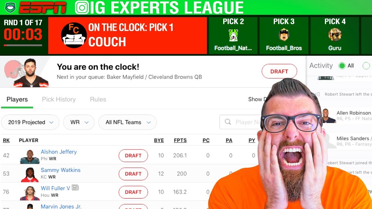 espn fantasy football draft results