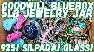 925 SILVER! ❤️ ART GLASS! Goodwill BlueBox 5lb Jewelry Jar Unboxing #jewelryunboxing #jewelryjar