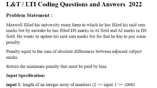 LTI / L&T Python Coding Question - 3 & Answer 2022 #L&T #LTI  #python #coding #pythonprogramming