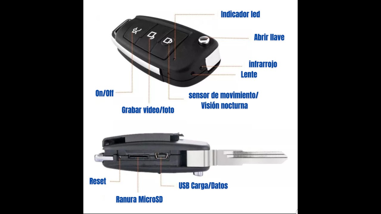  Cámara espía oculta para llave de coche, cámara