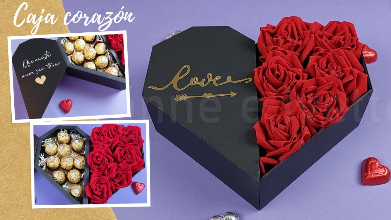 Caja en forma de Corazón con Rosas Eternas y ferreros