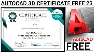 AutoCad Certificate 2023 | Free AutoCAD 3D Certificate | Free Certificate | AutoCAD | AutoCAD Course