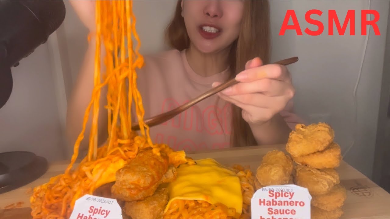 ASMR 🌶️🌶️SPICY noodle MUKBANG cheese 🧀buldak spicy noodle 🍝 Carbonara spicy noodle nuggets🥵🔥