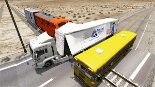 Mobil Truk Dan Bus Kecelakaan Vs Kereta Api Tabrakan Di Rel Perlintasan Rusak Hancur Beamng.Drive#2 Resimi