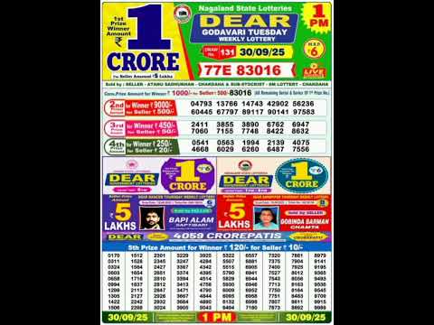 Nagaland State Lottery Sambad 1 PM Result Today 30 09 2025 