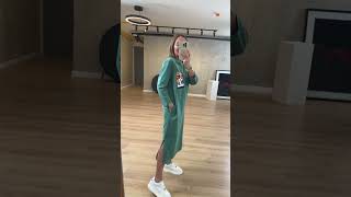 Baskılı Yan Yırtmaçlı Yeşil Sweat Elbise