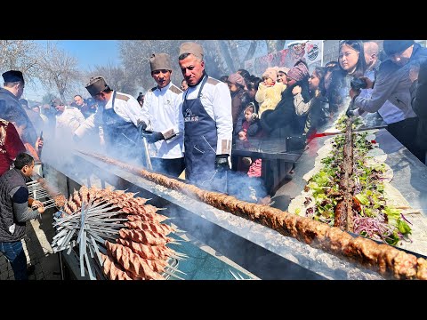 أوزبكستان كباب عملاق 20 متر مهرجان لونج كباب المطبخ الأوزبكي