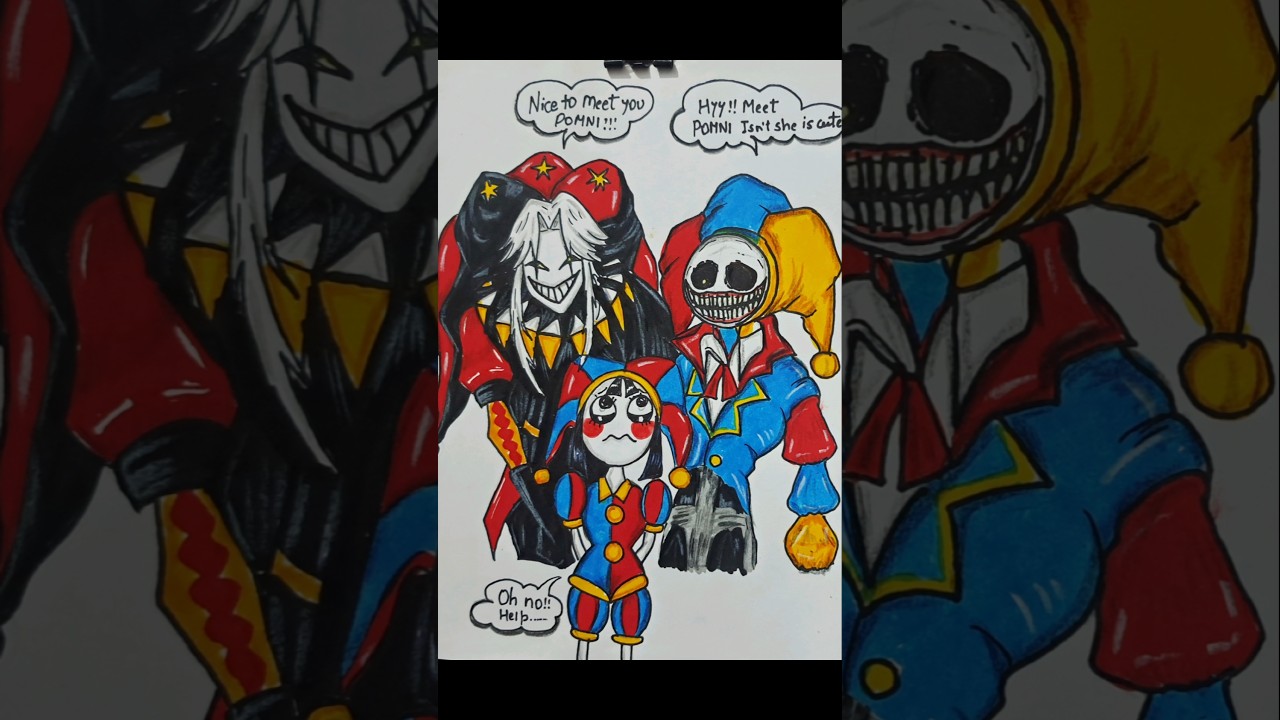 Drawing Pomni meet Prototype and Pierrot🎪✨️#art #drawing