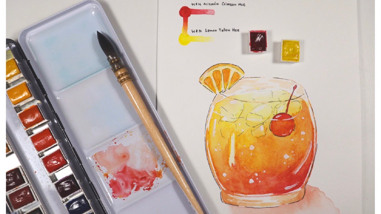 How To Paint A Watercolor Cocktail With Only 2 Colors l วาดค็อกเทลง่าย