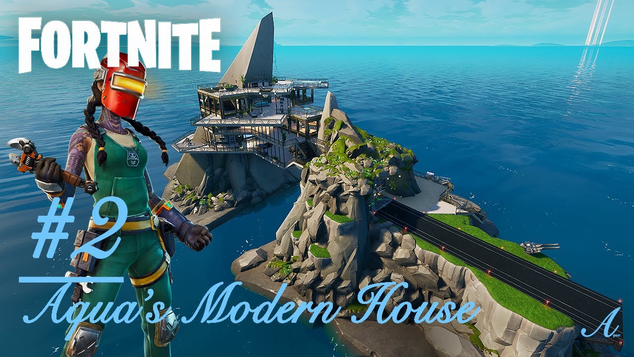 Fortnite Creative - Modern island house with x4 plane hangar (Aqua's Modern House #2)
