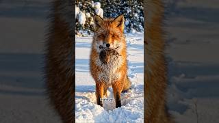 Red Fox Searching Beneath Deep Snow 🦊 | Cinematic Wildlife Moment #shorts