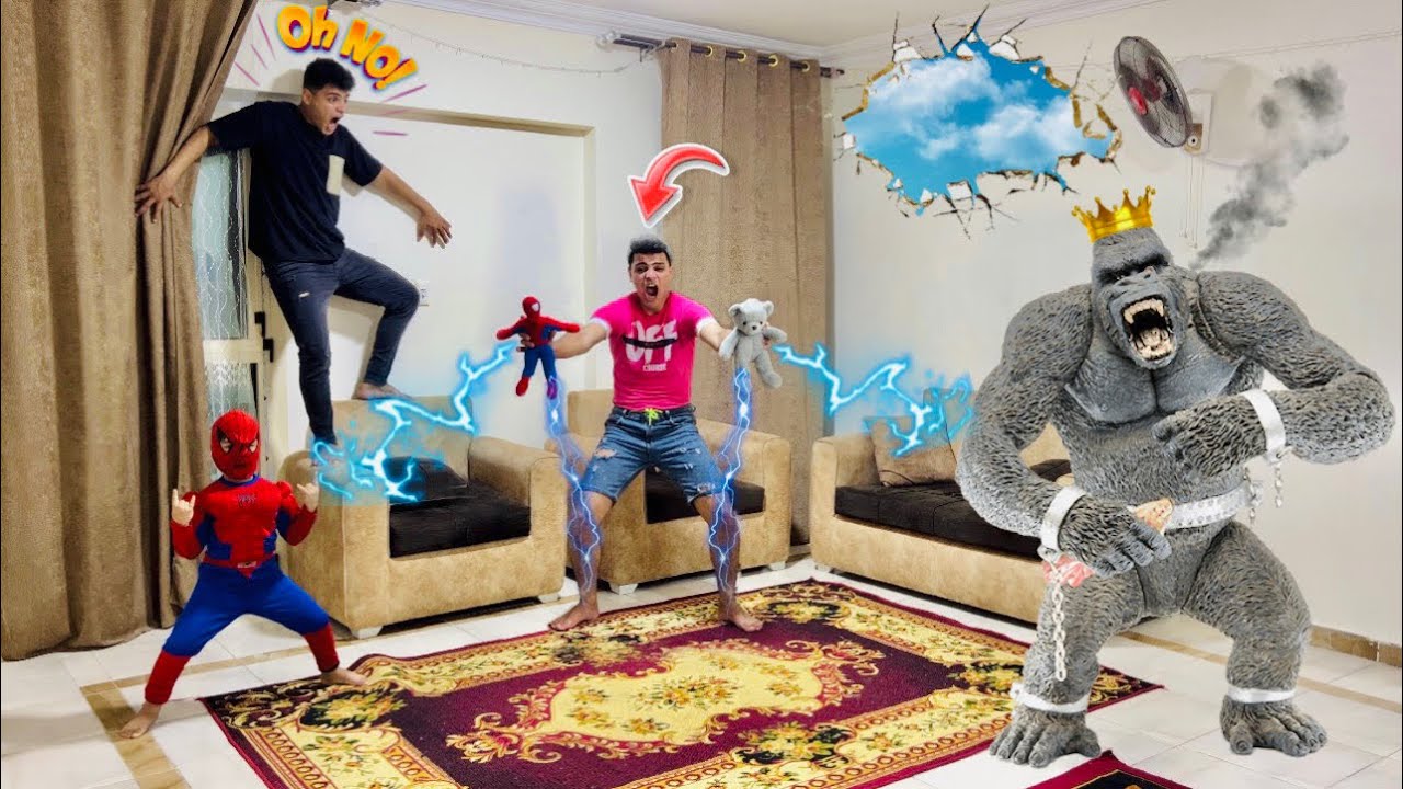 هجوم الغوريلا🦍المتحوله على منزلنا😱وتحول لعبة سبيدرمان🕷️لحقيقه بعد الساعه12مساءً🔥(الجزء التاني🔥)