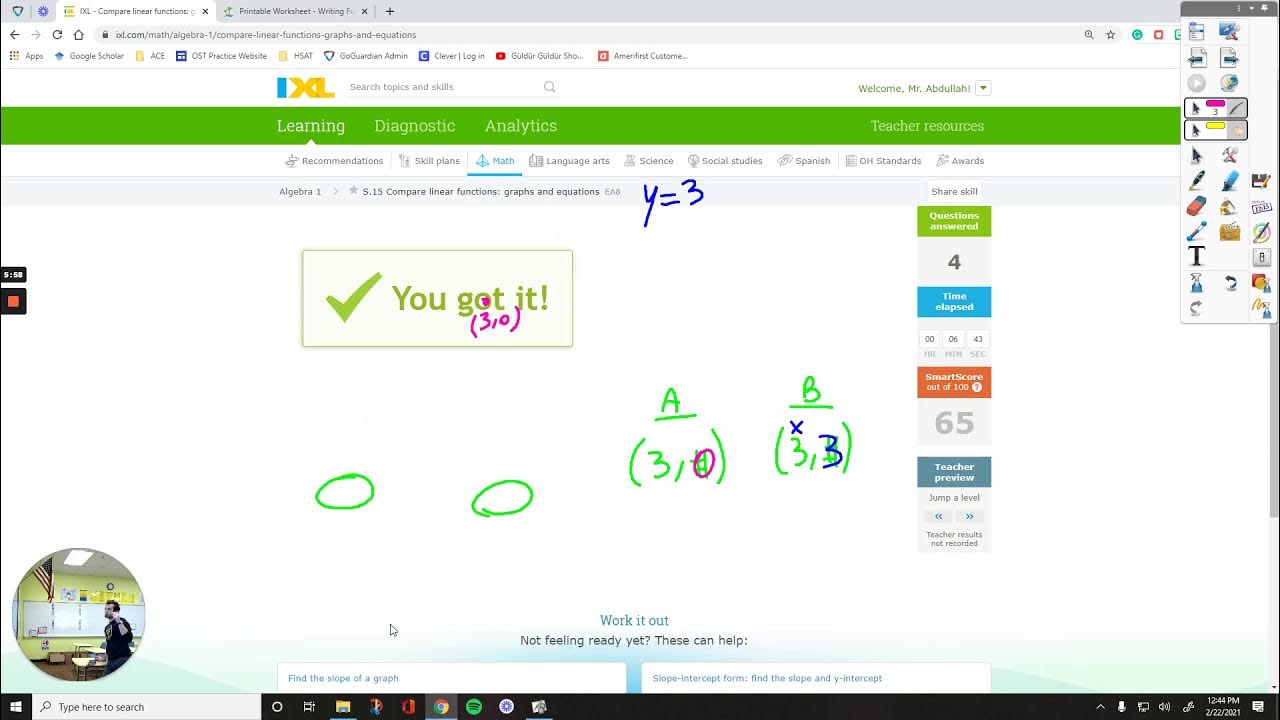 IXL Algebra 1 S.15 Compare linear functions: graphs and equations [EA8 ...