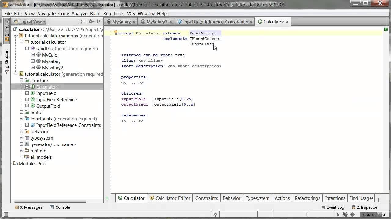 The introductory Calculator Language Tutorial - constraints and type-system