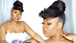 Quick Sexy Bun w/Bangs UNDER $10 | sensationnel instant bun with bangs carla