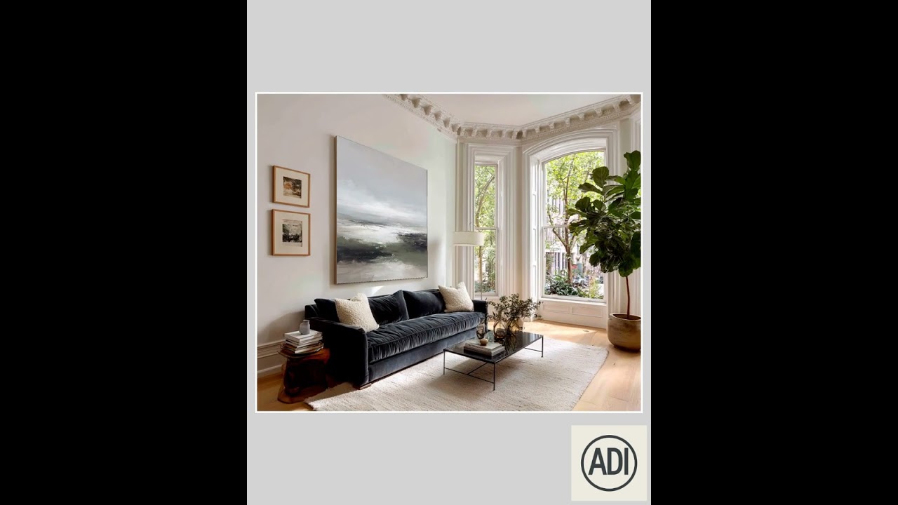 Calming Neutral Landscape Wall Art, Large Abstract Canvas, Gray Green Modern Home Decor, Statemen...