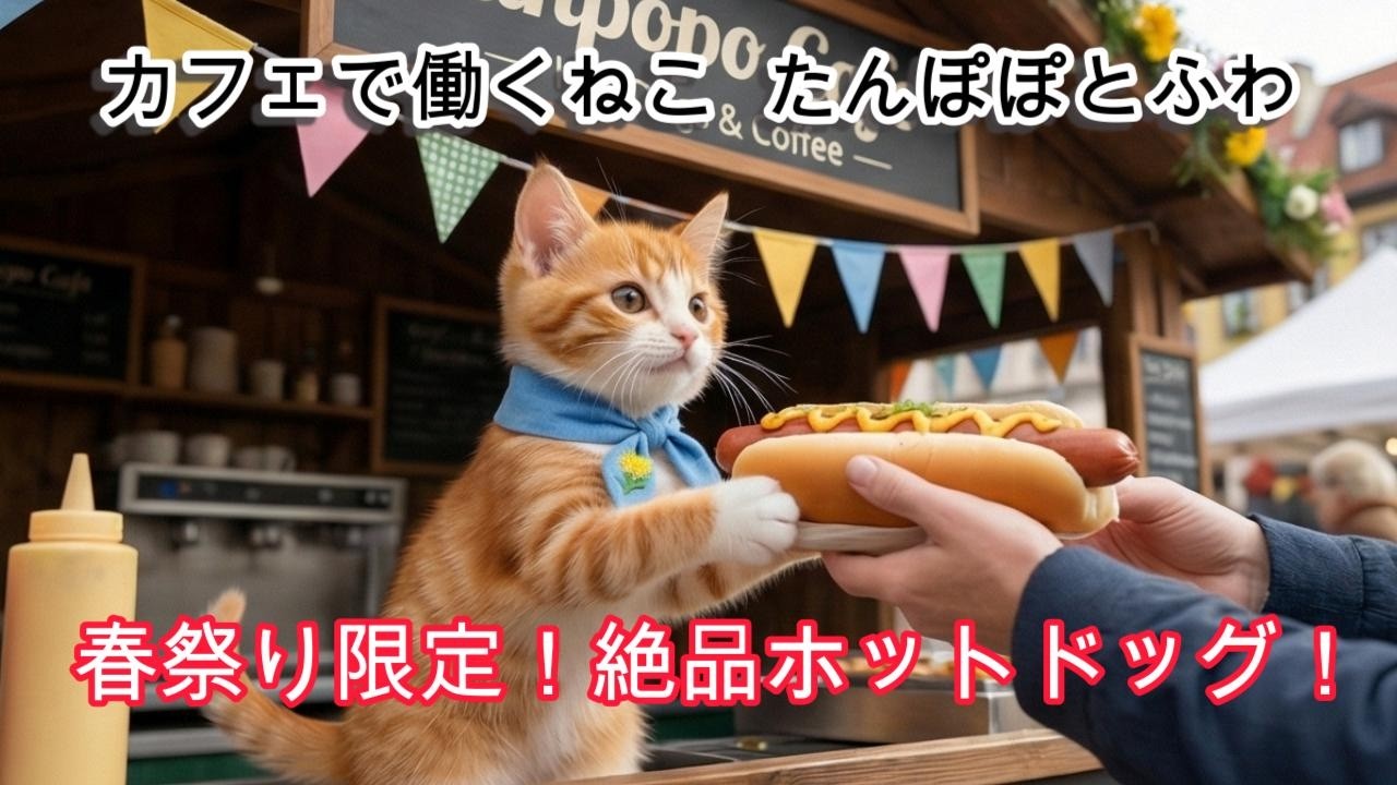 春祭り限定！絶品ホットドッグ。-カフェで働くねこ たんぽぽとふわ -【A cute kitten cafe and a relaxing story】