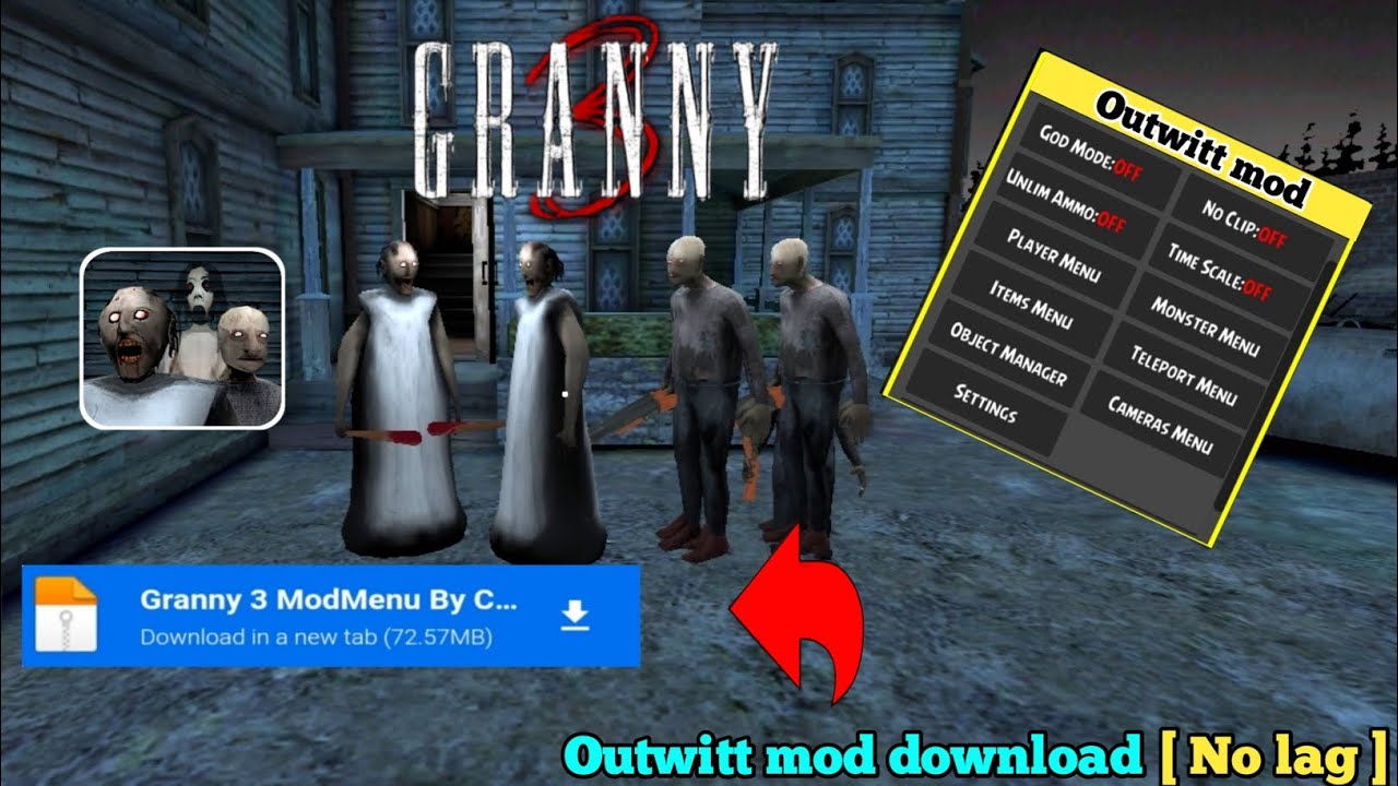 how to download Granny 1.7.3 OUTWITT mod //granny mod menu// extro neon 