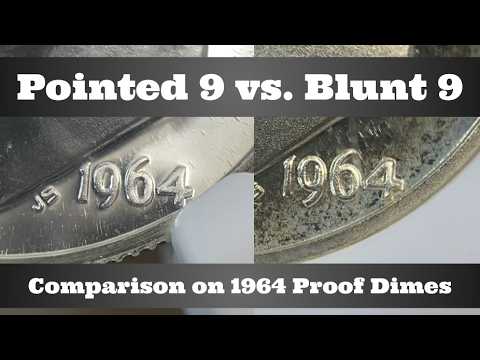 Pointed 9 vs. Blunt 9 on 1964 Proof Roosevelt Dimes - Comparing the Dates