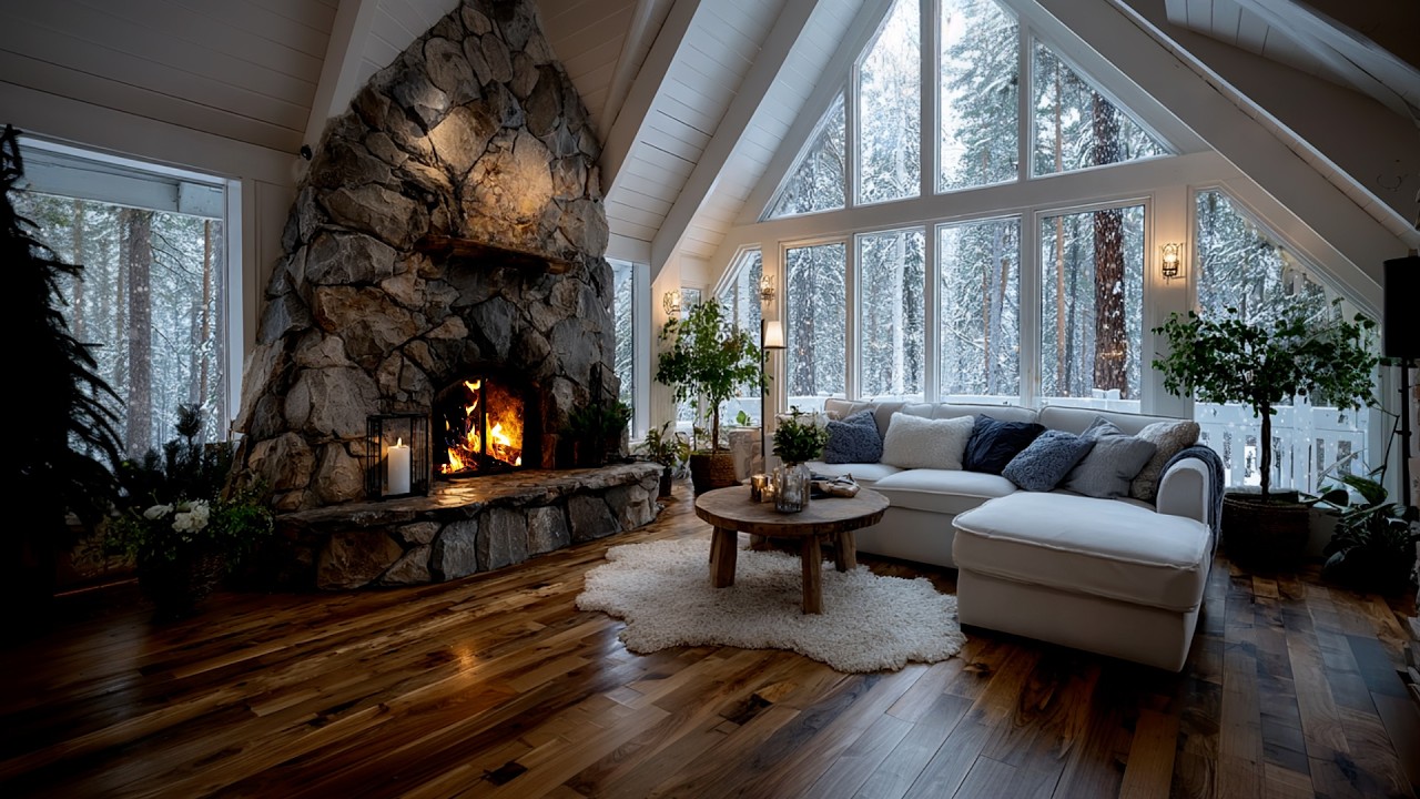 Cold Winter Dawn by the Fireplace | Soft Crackling Fire Sounds for Calm & Cozy Relaxatio