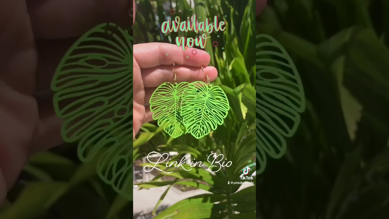NEW Neon green monstera leaves earrings, tropical exotic summer vacation jewelry