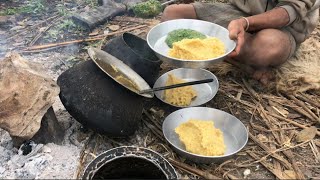 Himalayan organic food cooking eating dido and sisno Nepali food village food