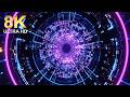 8K Futuristic Blue and Purple Digital Tunnel Background with Glowing Data Blocks Screensaver - 2026