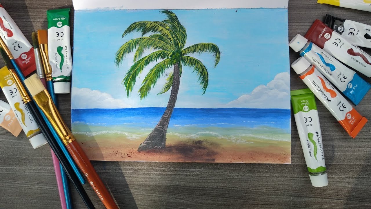 Acrylic Painting Pemandangan Tepi Pantai Youtube