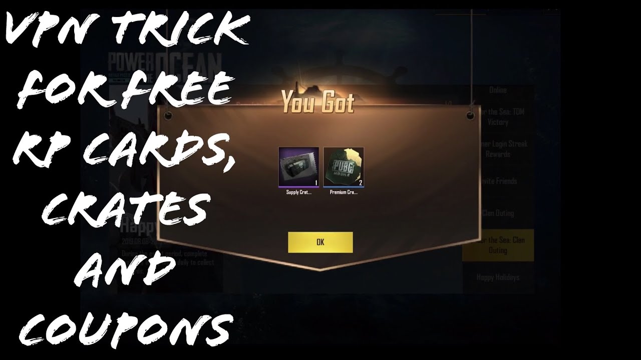 PUBG Mobile VPN Trick for free RP Cards, Crates and Coupons
